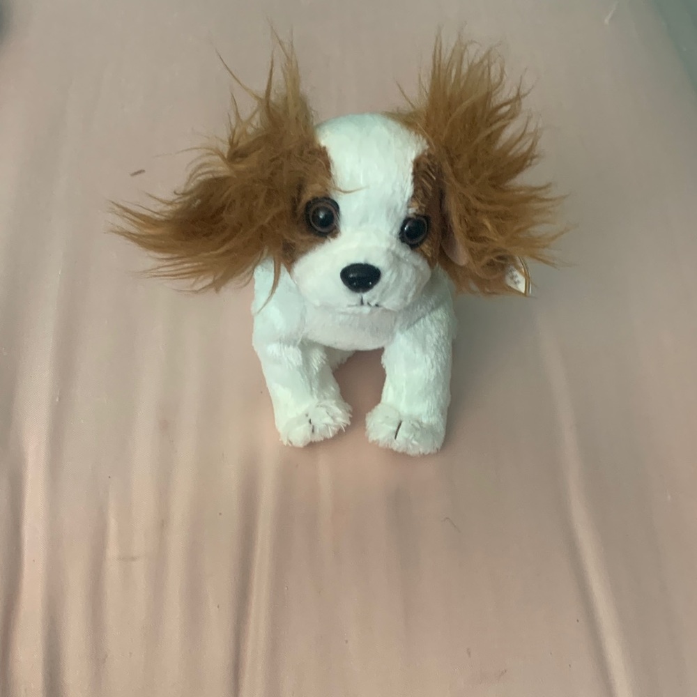 Fluffy White and Brown Plush Dog Toy